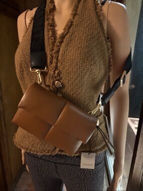 AllSaints Cognac Padded Leather Crossbody with Wide Strap